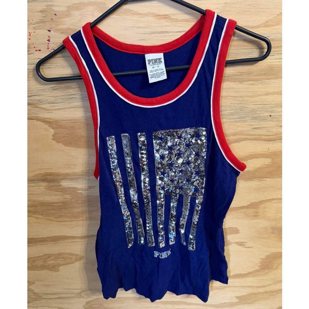 Women's‎ Pink Victoria's Secret Tank Flag Americana XS Sequin